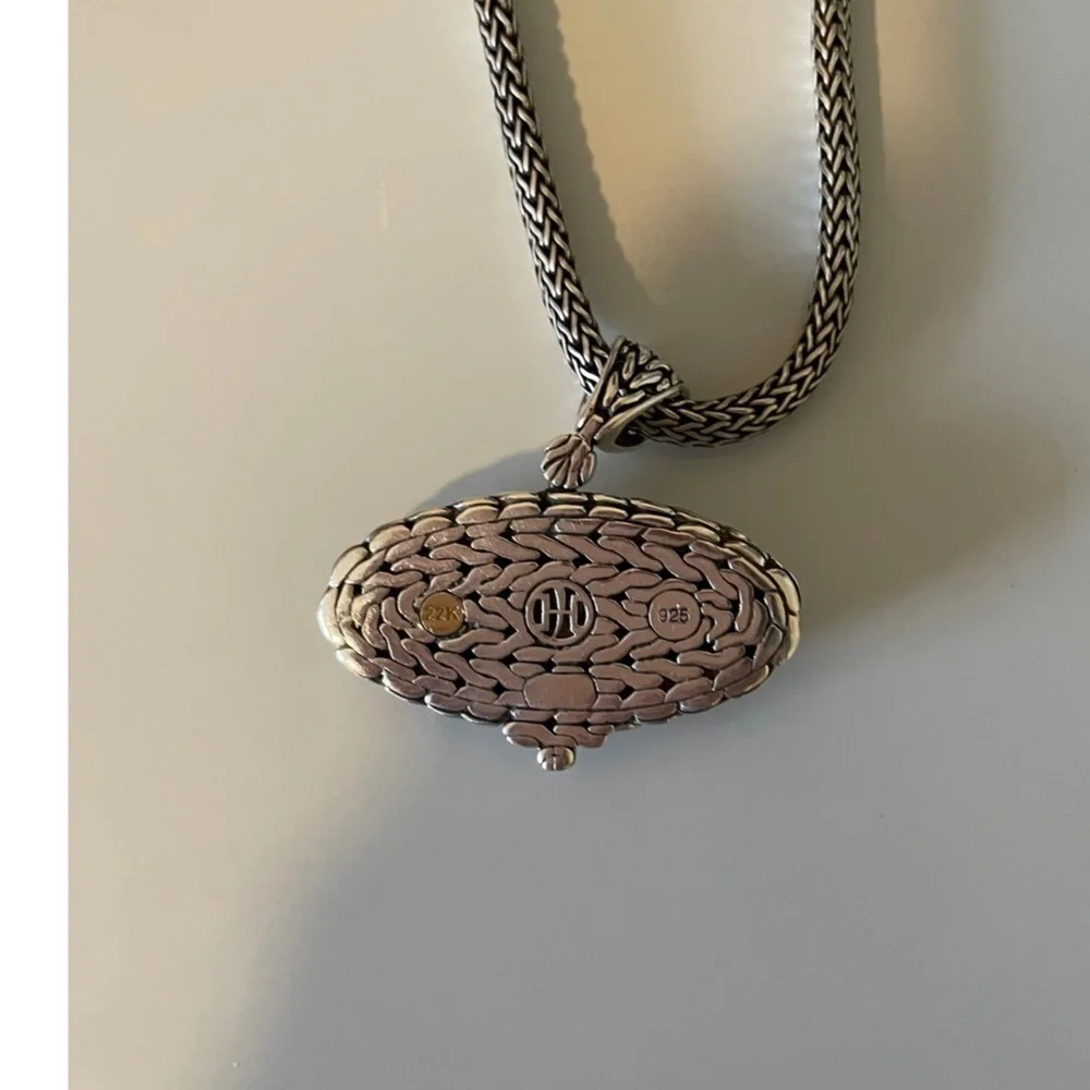 John Hardy 22K yellow gold& 925 Sterling S w Hammered 2 Tone Necklace - Picture 4 of 6